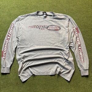 Harley-Davidson Y2K Grunge Long Sleeve Hit Daytona T-Shirt Gray Graphic XL